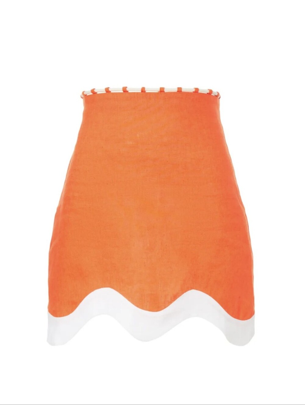 STAUD Orange Mini Skirt with White Scallop Hem